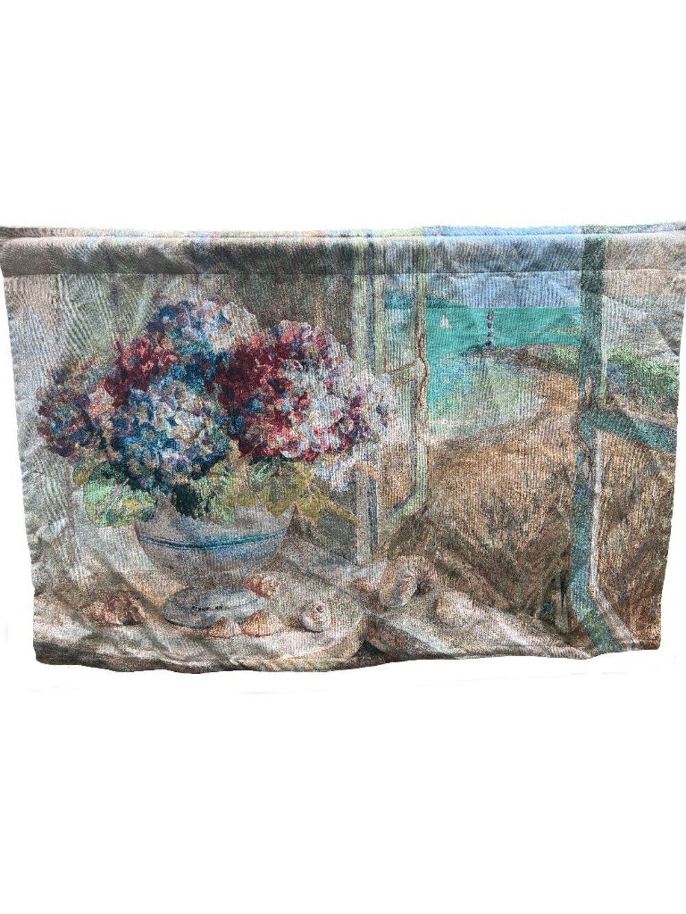 Danhui Nai Coastal Hydrangea Woven Tapestry Wall Hanging 53"x35" Made USA
